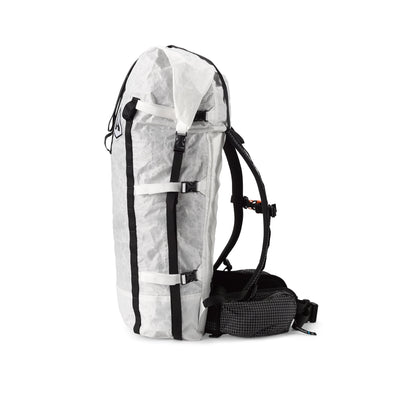 Left side view of Hyperlite Mountain Gear's Porter 55 Pack in White