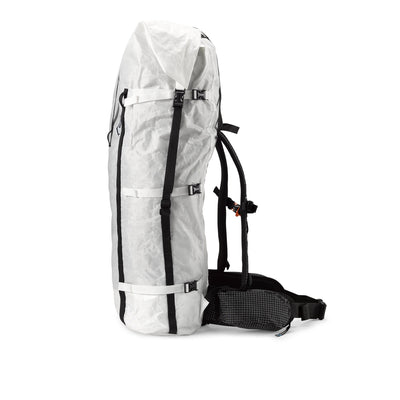 Left side view of Hyperlite Mountain Gear's Porter 85 Pack in White