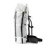 Left side view of Hyperlite Mountain Gear's Porter 85 Pack in White