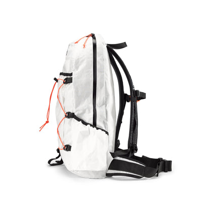 Left side view of Hyperlite Mountain Gear's Daybreak 17 Pack in White